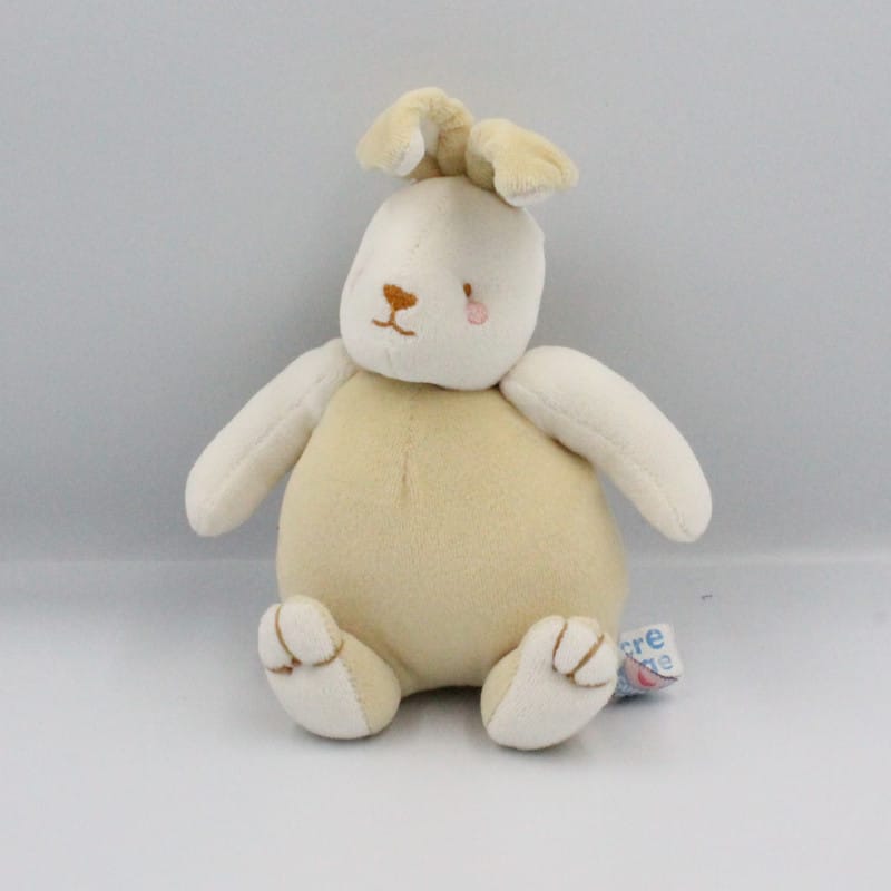 DOUDOU LAPIN BEIGE BLANC SUCRE D ORGE
