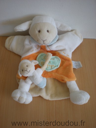 Doudou et compagnie Mouton Blanc orange bleu - Très bon état