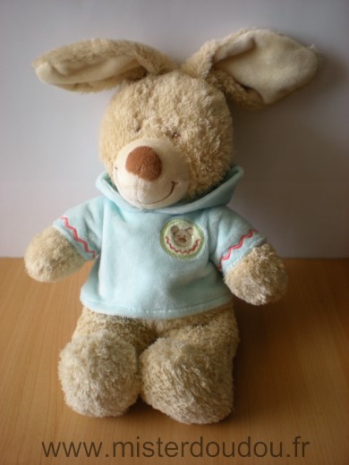 Nicotoy Lapin Beige pull capuche bleu clair - Très bon état
