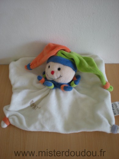 Baby nat Arlequin Blanc col bleu bonnet orange vert - Très bon état