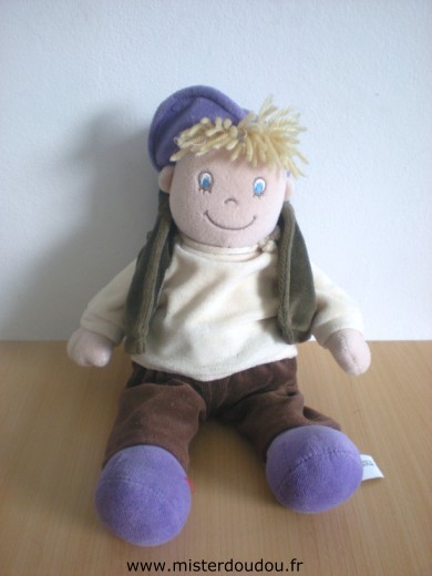 Nicotoy Bonhomme Tshirt jaune gilet marron pentalon marron, casquette mauve - Très bon état