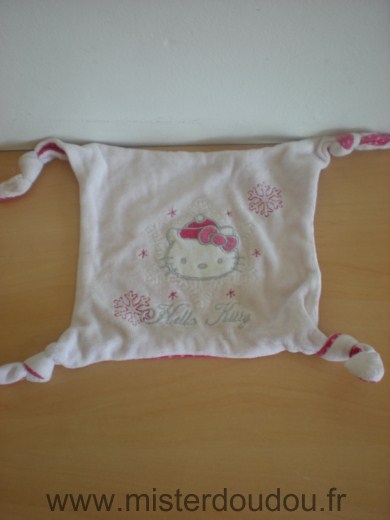 Hello kitty Carre Rose tête hello kitty etoiles et dessous fushia points blancs - Bon état