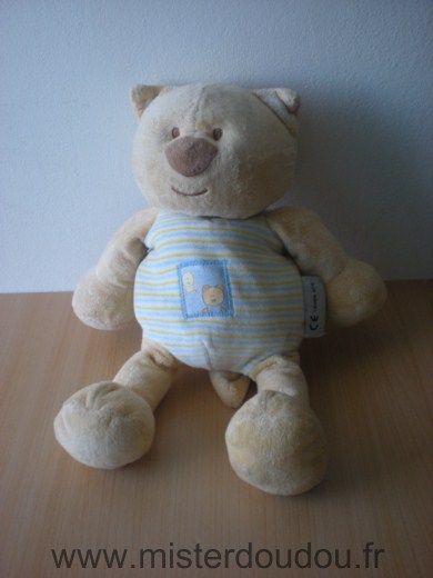 Amtoys Chat Beige rayé bleu jaune - Très bon état