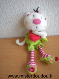 Carré blanc Chat Robe verte sac rouge - Très bon état