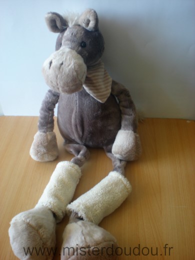 Les petites marie Cheval Marron gris foulard rayé beige jambieres - Très bon état