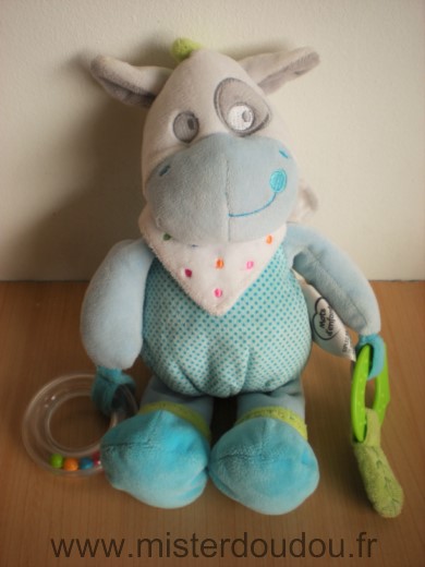 Mots d enfants Cheval Vache poney bleu blanc foulard blanc anneau hochet anneau dentaire - Très bon état