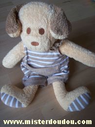 Nounours Chien Beige salopette rayée marron blanc - Très bon état