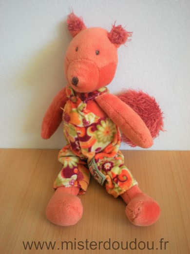 Moulin roty Ecureuil Arsene orange salopette fleurs la grande famille - Très bon état