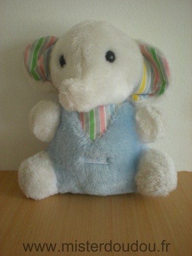 Boulgom Eléphant Peluche bleu blanc raye - Très bon état