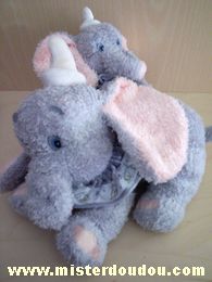 Disney Eléphant Gris oreilles roses colerette grise et blanche à motifs - Très bon état