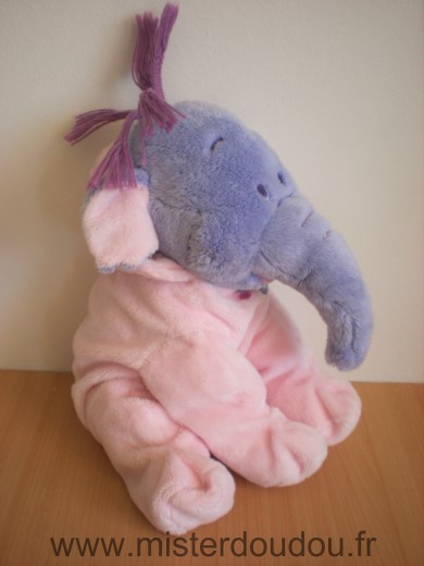Disney Eléphant Lumpy mauve pyjama rose capuche trois boutons brodes tete de lumpy - Très bon état