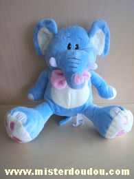 Eluz Eléphant Bleu blanc noeud rose coeur rose sous les pattes - Très bon état