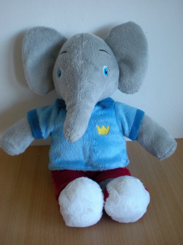 Lansay Eléphant Gris pull bleu short rouge babar alexandre - Très bon état