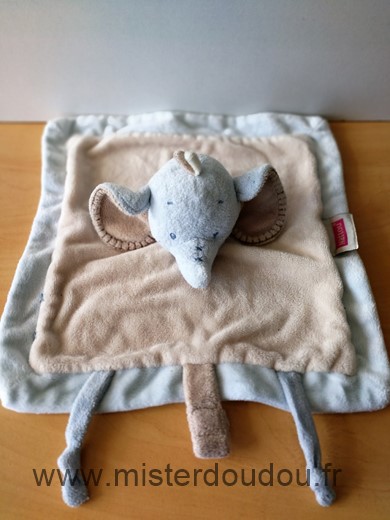 Nattou Eléphant Beige bleu dessous jaune - Très bon état