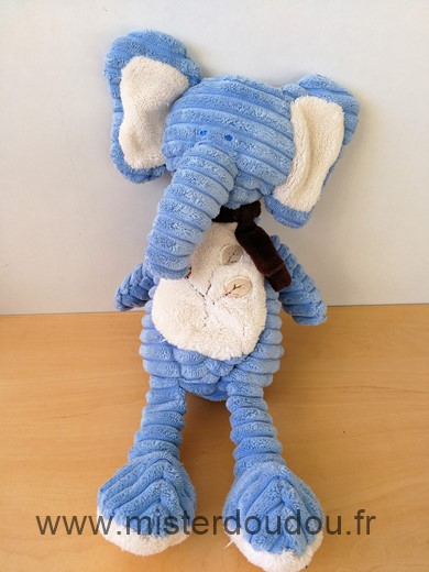 Tex Eléphant Bleu blanc marron feuilles - Très bon état