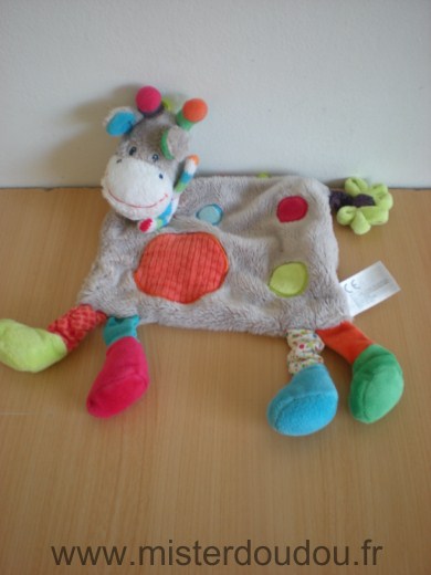 Nicotoy Girafe Zoe gris points multicolores echarpe rayee multicolore - Très bon état