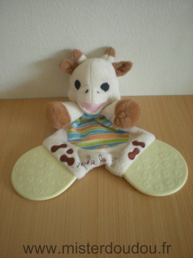 Vulli Girafe Sophie la girafe beige raye vert orange bleu deux anneaux dentairess - Très bon état