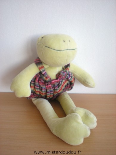 Moulin roty Grenouille Vert salopette marron la grande famille - Très bon état