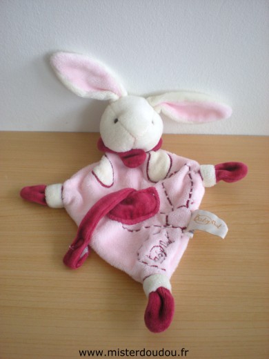 Baby nat Lapin Blanc rose rouge attache sucette - Très bon état