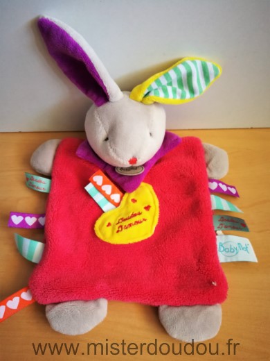 Baby nat Lapin Rose coeur jaune doudou d amour etiquettes - Très bon état