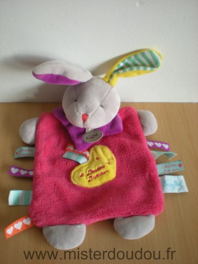 Baby nat Lapin Rose coeur jaune etiquettes doudou d amour - Très bon état