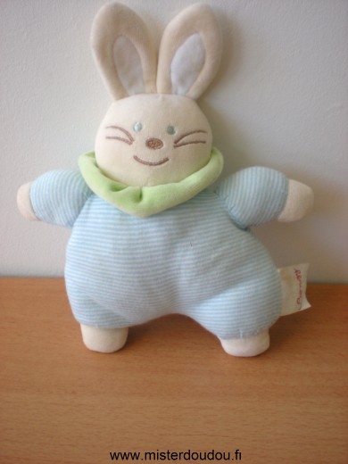 Bengy Lapin Rayé bleu blanc col vert - Très bon état