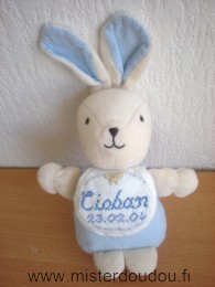 Dmc Lapin Beige bleu bavoir brodé - Très bon état