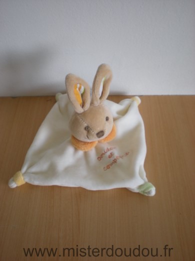 Doudou et compagnie Lapin Blanc 5 noeuds col orange - Très bon état