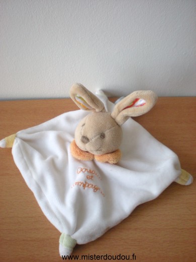 Doudou et compagnie Lapin Blanc col orange - Très bon état