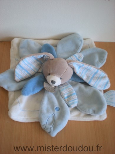 Doudou et compagnie Lapin Celestin blanc petales bleus - Très bon état