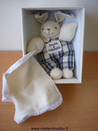 Doudou et compagnie Lapin Ecru bleu marine mouchoir ecru - Neuf