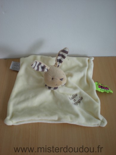 Doudou et compagnie Lapin Ecru creme col et oreilles rayes marron beige - Très bon état