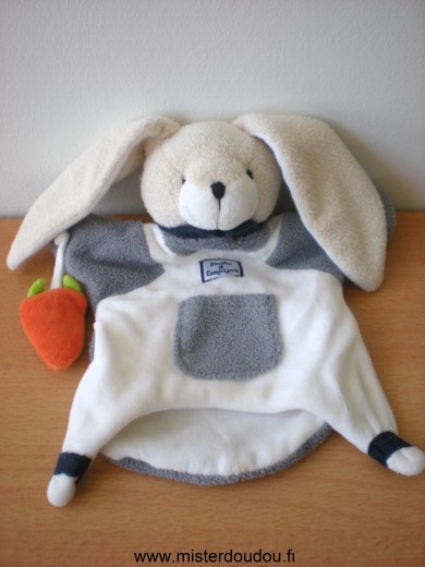 Doudou et compagnie Lapin Séraphin blanc gris avec carotte - Très bon état