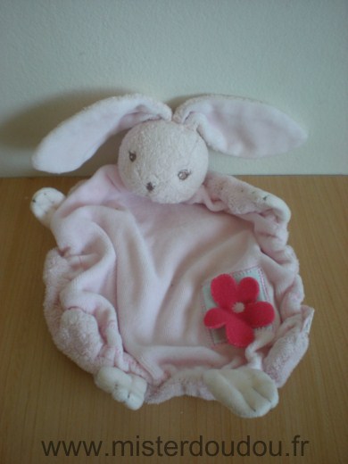 Kaloo Lapin Rose velour dessus rose tout doux dessous fleur rose sur carre bleu - Très bon état