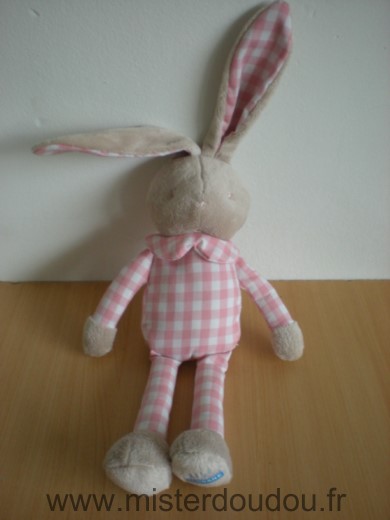 Klorane Lapin Beige tissus carreaux rose blanc - Très bon état