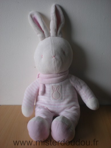 Klorane Lapin Rayé rose blanc tout en velour - Très bon état