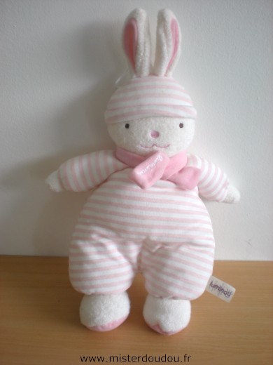 Luminou Lapin Rayé blanc rose - Très bon état