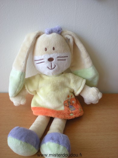 Mots d enfants Lapin Rose jaune orange avec un lapin brodé - Très bon état
