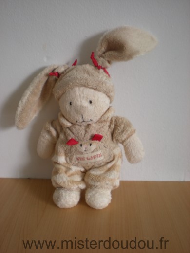 Nicotoy Lapin Beige rubans rouges mon lapin - Très bon état
