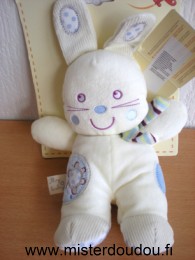Nicotoy Lapin Ecru bleu blanc echarpe rayée my baby - Neuf