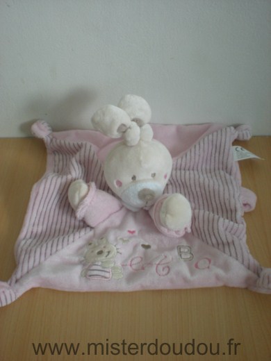 Nicotoy Lapin Rose brodé un petit lapin et a b c - Très bon état