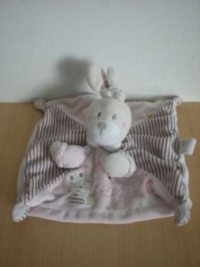 Nicotoy Lapin Rose gris brodé a b c motif lapin - Très bon état