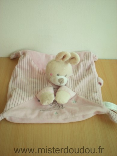 Nicotoy Lapin Rose raye beige motifs lapin qui regarde les etoiles - Très bon état