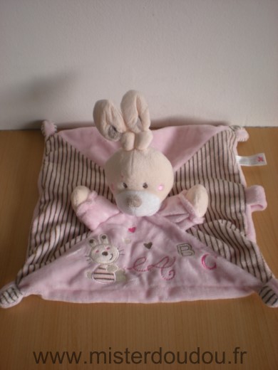Nicotoy Lapin Rose raye motif a b c - Très bon état