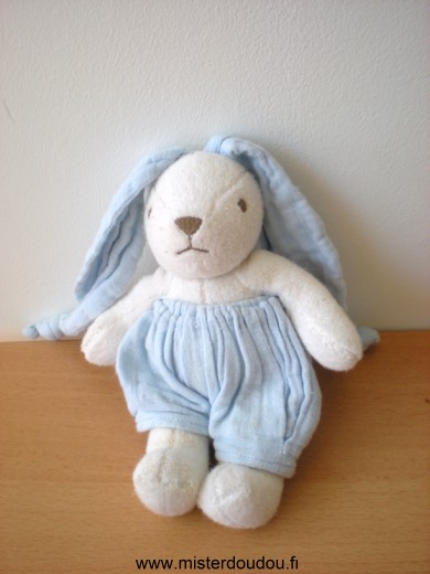 Nounours Lapin Blanc tissus eponge lange bleu - Très bon état