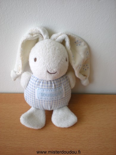Nounours Lapin Vichy bleu blanc, tête tissus éponge blanc - Très bon état