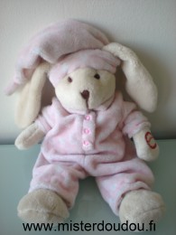 Marque Inconnue Lapin Ecru pyjama rose coeurs blanc bonnet rose - Très bon état