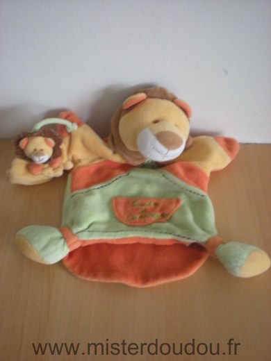 Doudou et compagnie Lion Jaune vert orange avec bébé lion - Très bon état