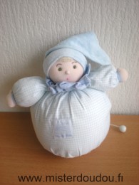 Moulin roty Lutin Bleu clair petits carrés bleus bonnet bleu - Etat moyen