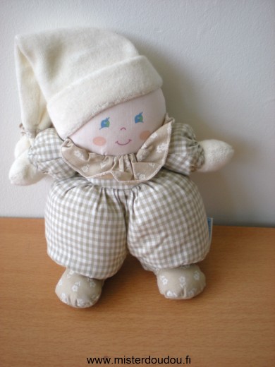 Nounours Lutin Tissus vichy marron et bonnet ecru en tissus eponge - Très bon état